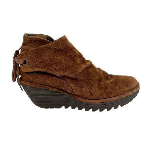 Fly London Shoes - Fly London Yebi Camel Brown/Tan Suede Wedge Booties Ankle Boots Size 10